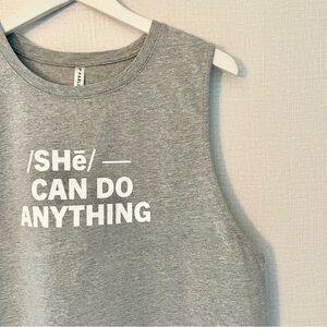 Fabletics, She Can Do Anything, Micah Muscle Tee, Heathered Gray, Large,…